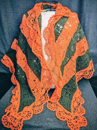 Châle laine mérinos orange vert mousse