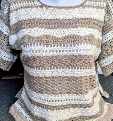 pull crocheté manche courte alpaga naturel